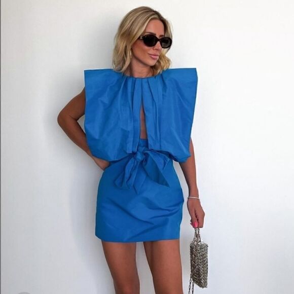BLOGGERS FAV ZARA NWT VOLUMINOUS TOP DRESS LIMITED EDITION BLUE - Picture 7 of 14